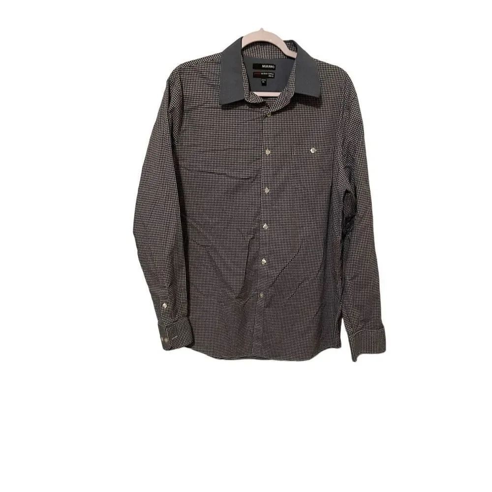 Murano Mens Black White Modern Comfort Slim Fit Button Front Shirt X-Large